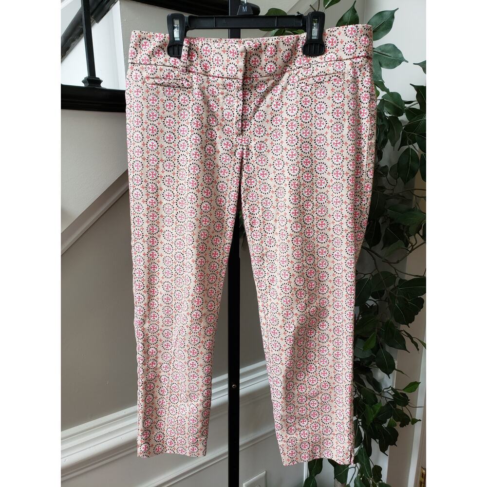 Ann Taylor Crop Pants Womens 4P Multi Cross Print Marisa Stretch‎ Skinny Leg